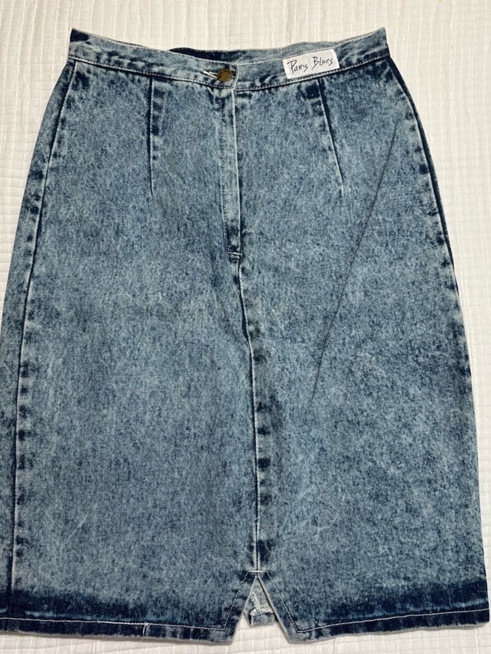 Paris Blues Acid-Wash Denim Midi Skirt in Gray-Blue